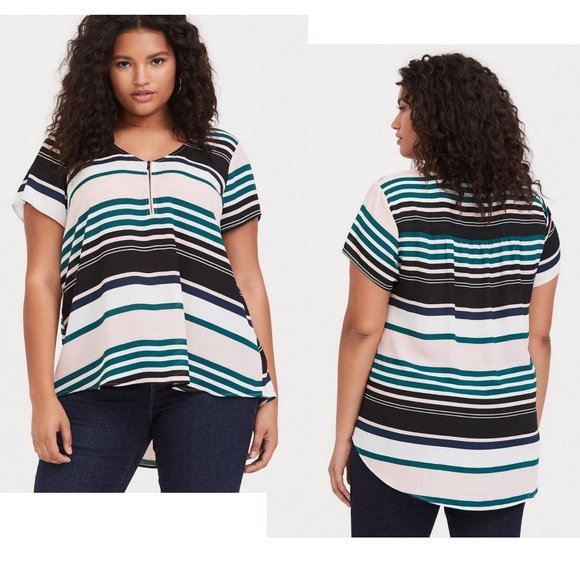 torrid Striped Sheer 'Georgette' Zip-Front Blouse - Size 1 (1X) - Picture 2 of 6